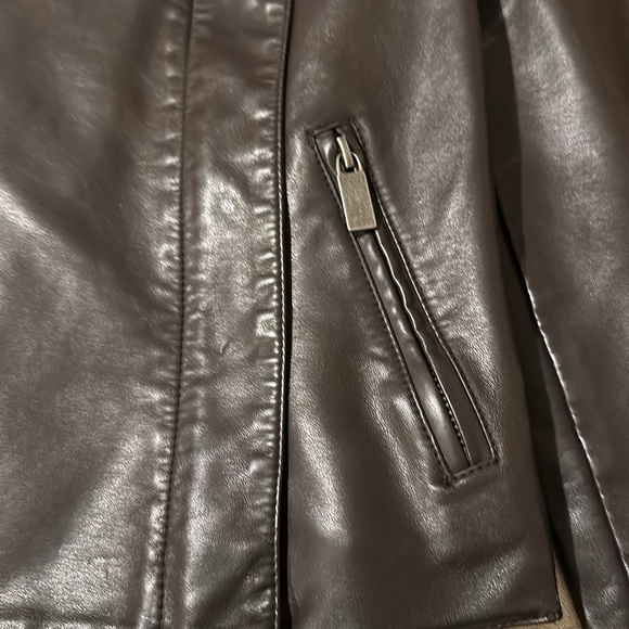 EUC ANN TAYLOR LEATHER LOOK BIKER JACKET. VERY DARK BROWN SIZE SMALL BUTTERYSOFT - Picture 5 of 10